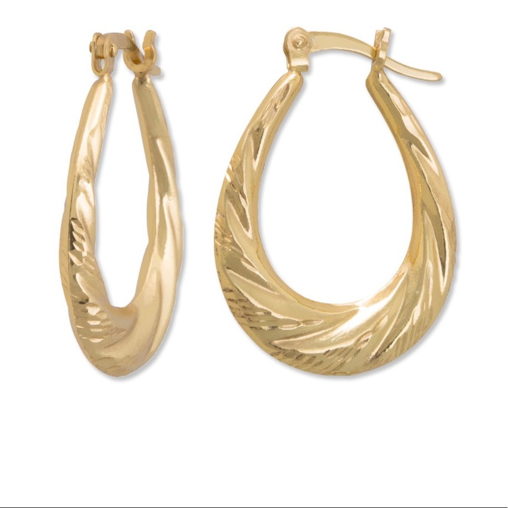 Brilliance Fine Jewelry Yellow Gold Sterling Silver Fluted Oval Hoop Earrings